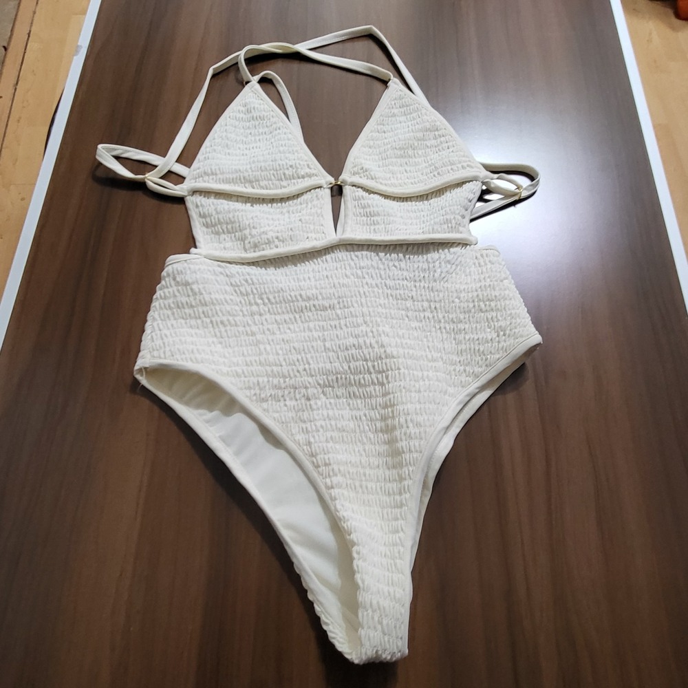 For Love & Lemons Cream Textured One-Piece Swimsuit